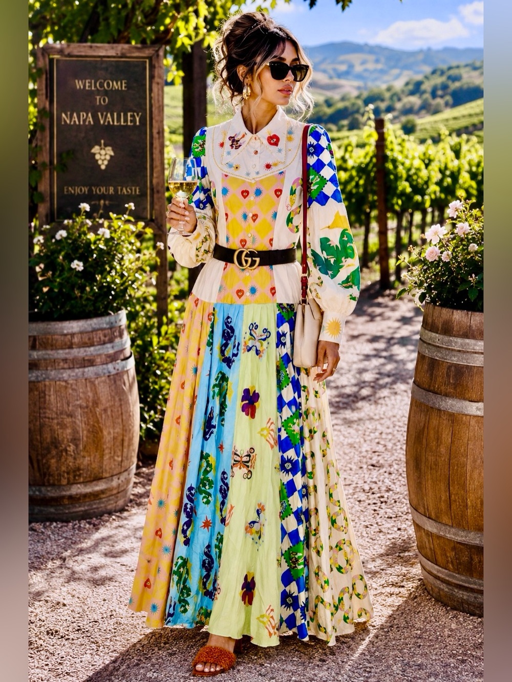 Whimsical Patchwork Linen-Blend Boutique Maxi Dress - Picture 11 of 11